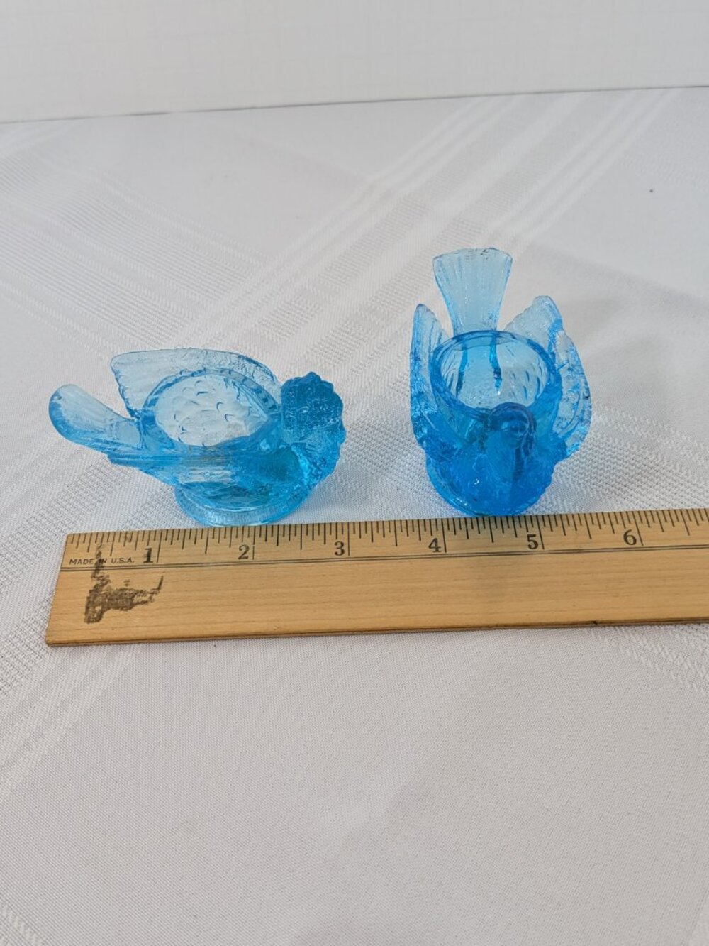 Pair of Vintage Blue Glass Bird & Berry Salt Cellars - Picture 5 of 10